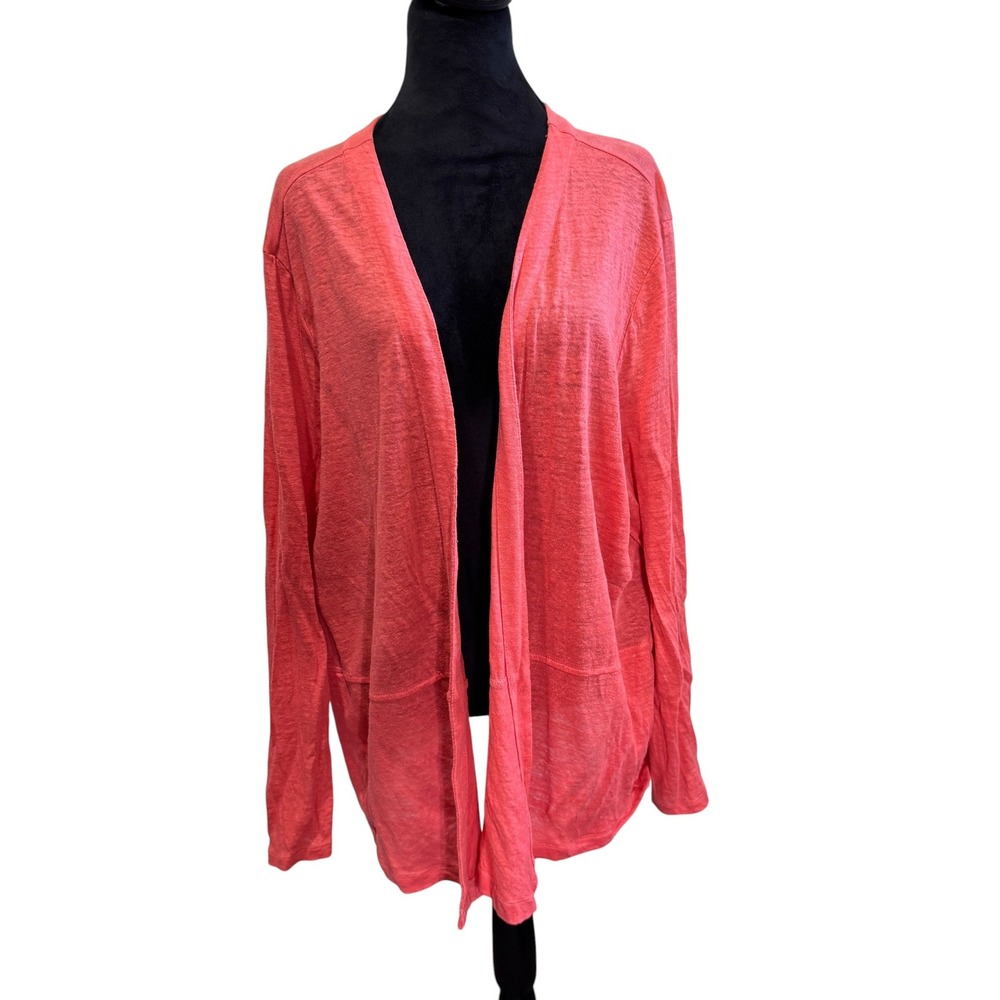 J. Jill Cardigan Women XL Coral 100% Linen Open Front Long Sleeve KTP025344 Boho